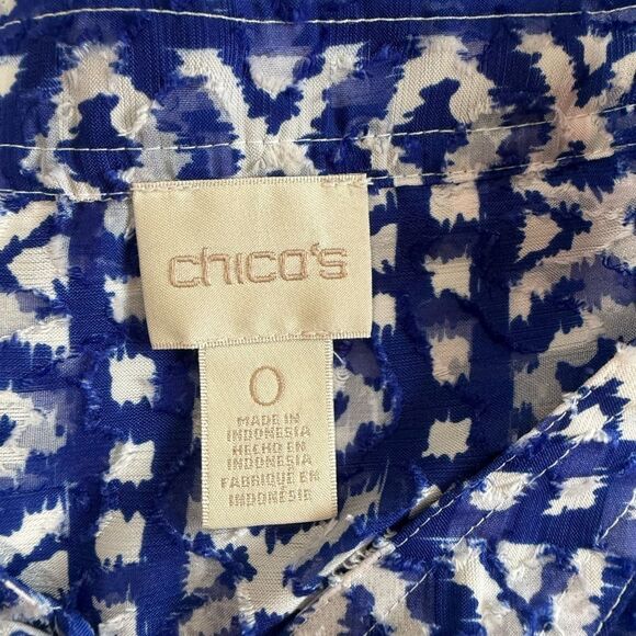 Chico's Blue and White 3/4 Sleeve Buttoned Blouse - Picture 8 of 8